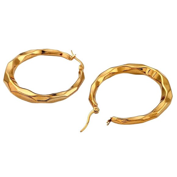 1 1/2 Inch 42mm Hoop Gold Tone Pierced Post Earrings - Picture 2 of 5